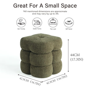 360° Swivel Flower Ottoman Linen Vanity Stool with Footrest