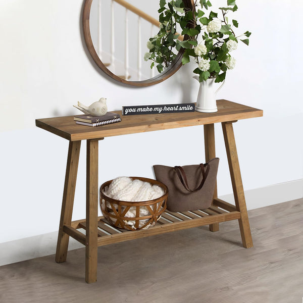 Reclaimed Wood Console Table with 2-Tier Storage