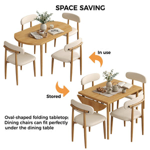 5-Piece Drop Leaf Dining Table Set with 4 Upholstered Chairs