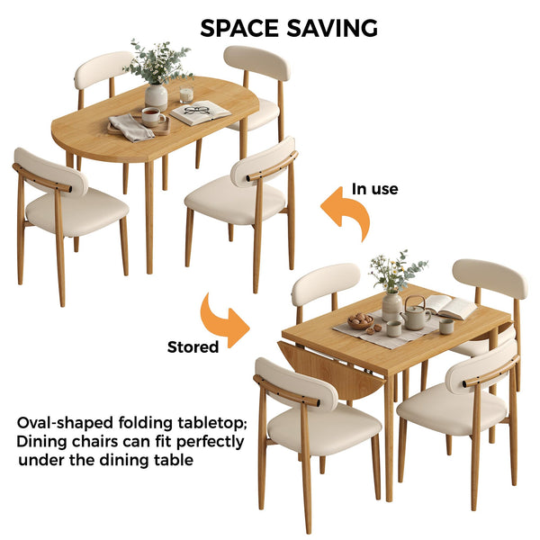 5-Piece Drop Leaf Dining Table Set with 4 Upholstered Chairs