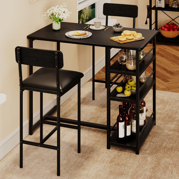3-Piece Counter Height Dining Table Set with 2 Velvet Bar Stools