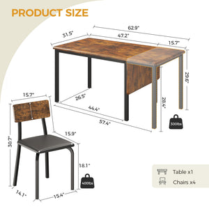 5-Piece Extendable Dining Table Set with 4 Upholstered Chairs