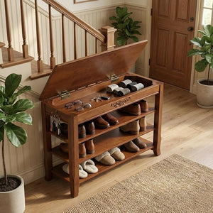 Lift-Top Storage Bench with 3-Tier Shoe Rack