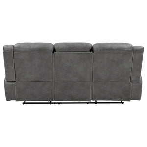 Grey Reclining Sofa with Power Outlet, Padded Headrests & Hidden Storage