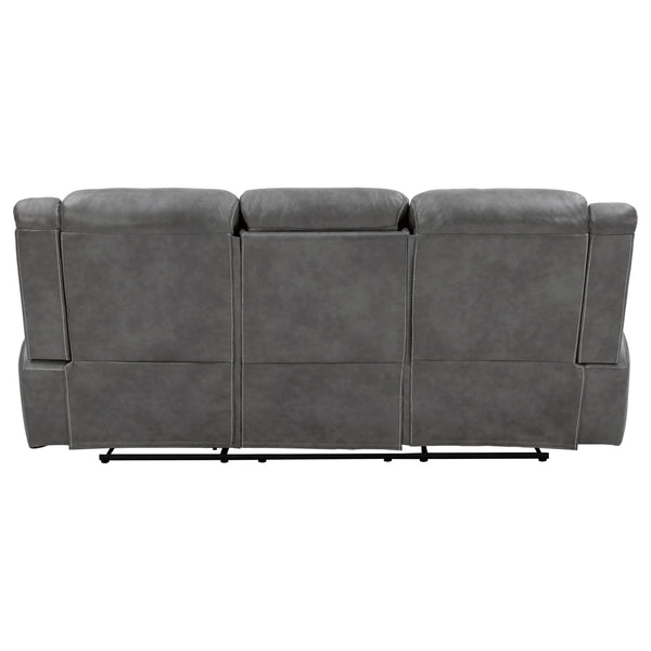 Grey Reclining Sofa with Power Outlet, Padded Headrests & Hidden Storage