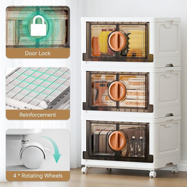 Stackable Storage Cabinet with Wheels & Lids – 249 Qt Collapsible Organizer Bins