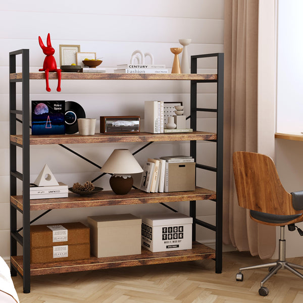 4-Tier Adjustable Bookshelf with Metal Frame