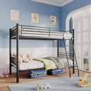 Metal Twin Over Full Bunk Bed with Stairs and Guardrails