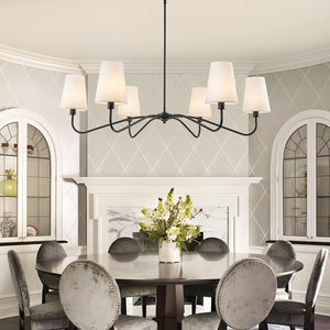 47-Inch Modern 6-Light Chandelier with Fabric Shades – Adjustable Large Ceiling Light Fixture