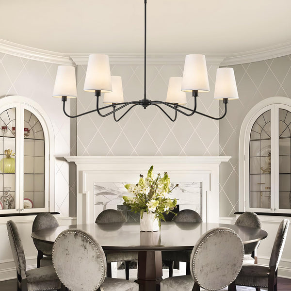 47-Inch Modern 6-Light Chandelier with Fabric Shades – Adjustable Large Ceiling Light Fixture