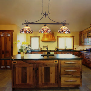 Tiffany Stained Glass Pendant Chandelier 3-Light 12" Wide – Cream Brown