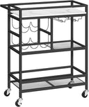 3-Tier Rolling Bar Cart with Wine Rack and Glass Holders