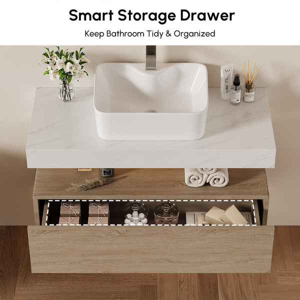 35" Floating Bathroom Vanity with Sintered Stone Countertop & Ceramic Sink