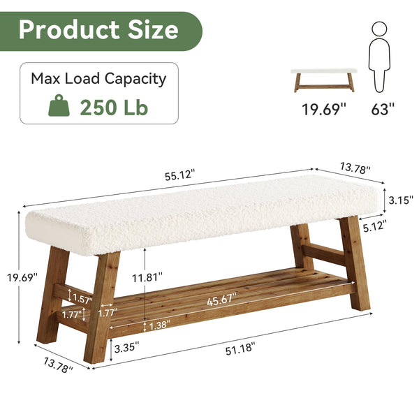 55" Upholstered Storage Bench with Cushion