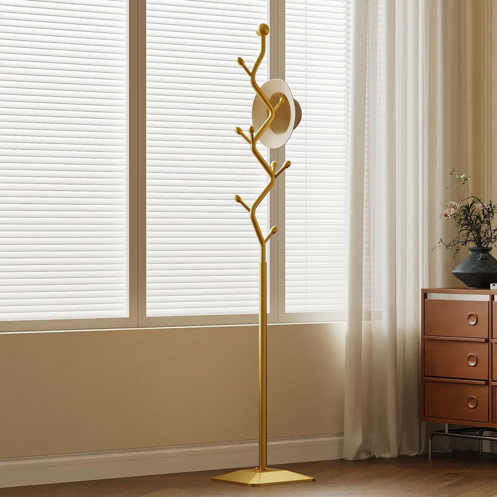 Metal Coat Rack Freestanding with 8 Hooks and Rectangular Base
