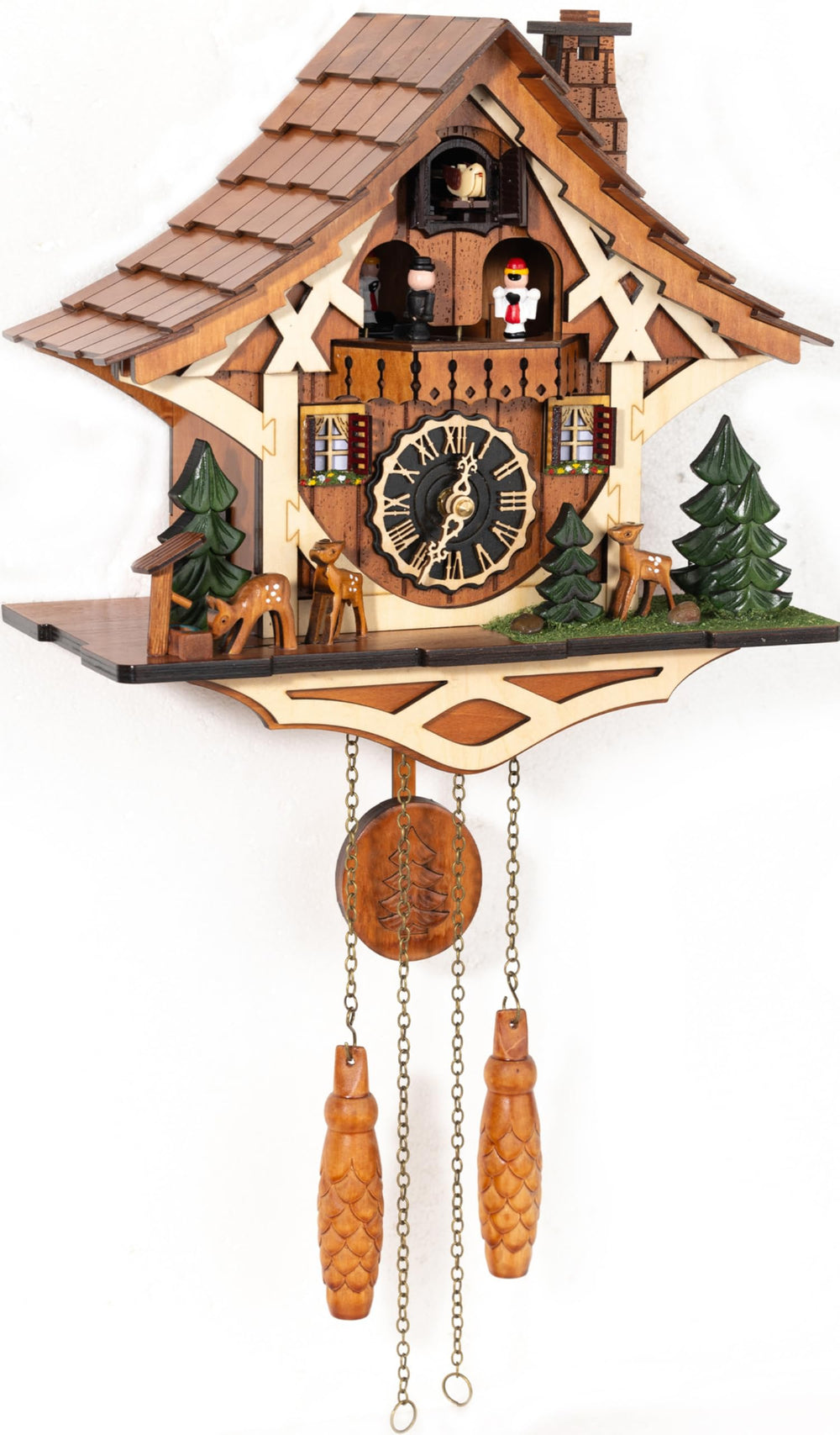 Black Forest Wooden Cuckoo Wall Clock with Night Silence & Volume Control