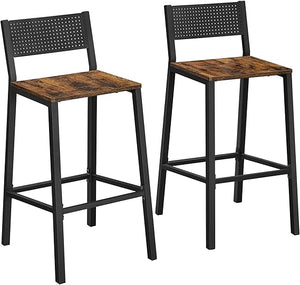Industrial Bar Stools Set of 2 with Backrest