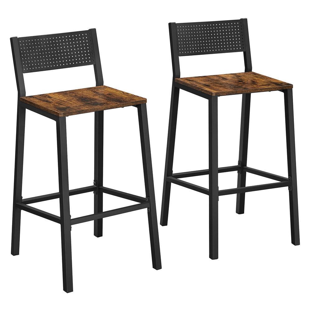 Industrial Bar Stools Set of 2 with Backrest