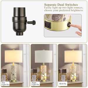 Stone Table Lamp with Night Light & USB Ports – Set of 2