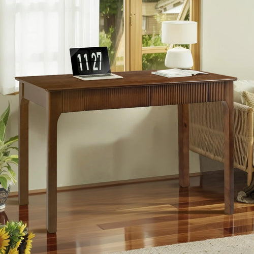 Mid-Century Modern Solid Wood Writing Desk with 2 Drawers