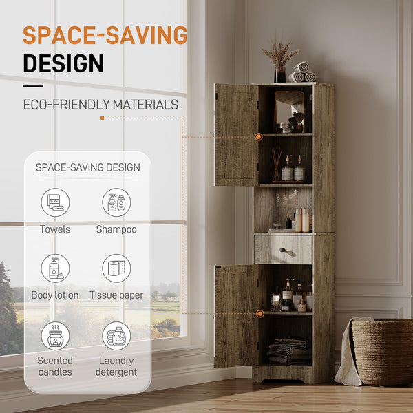 Tall Storage Cabinet with 2 Doors, 2 Drawers & Adjustable Shelves