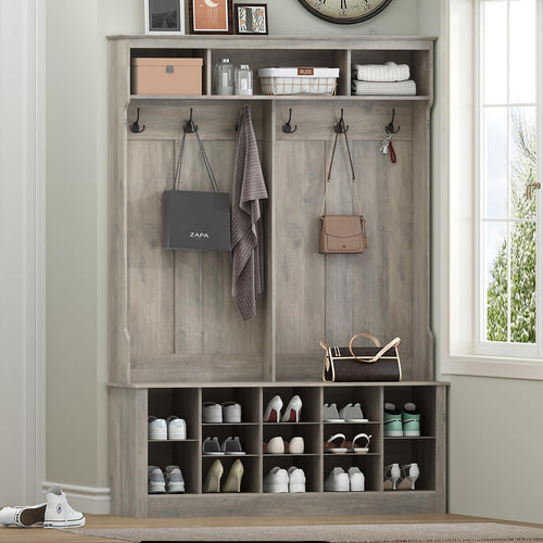 Farmhouse Hall Tree with Bench and Shoe Storage