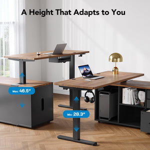 L-Shaped Electric Standing Desk with Drawers & File Cabinet