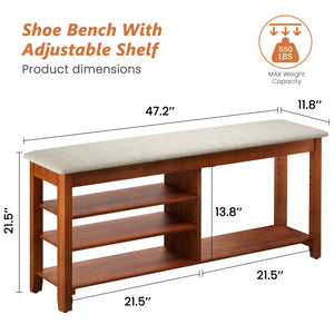 Entryway Shoe Bench with Flip-Top Storage, Cushion & Adjustable Shelves