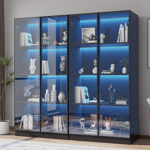 Glass Display Cabinet with LED Lights, Set of 2