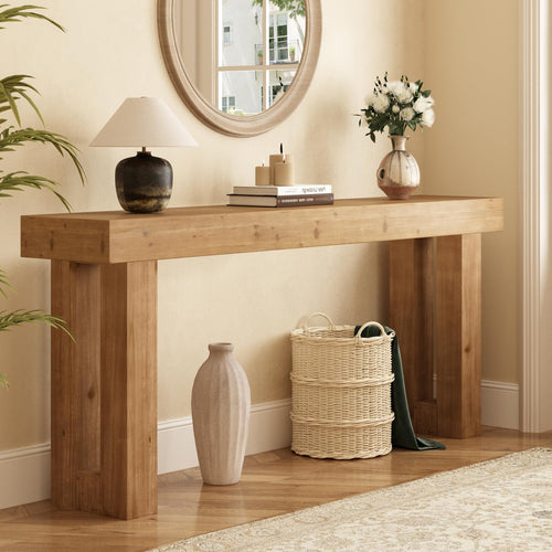70-Inch Solid Wood Farmhouse Console Table