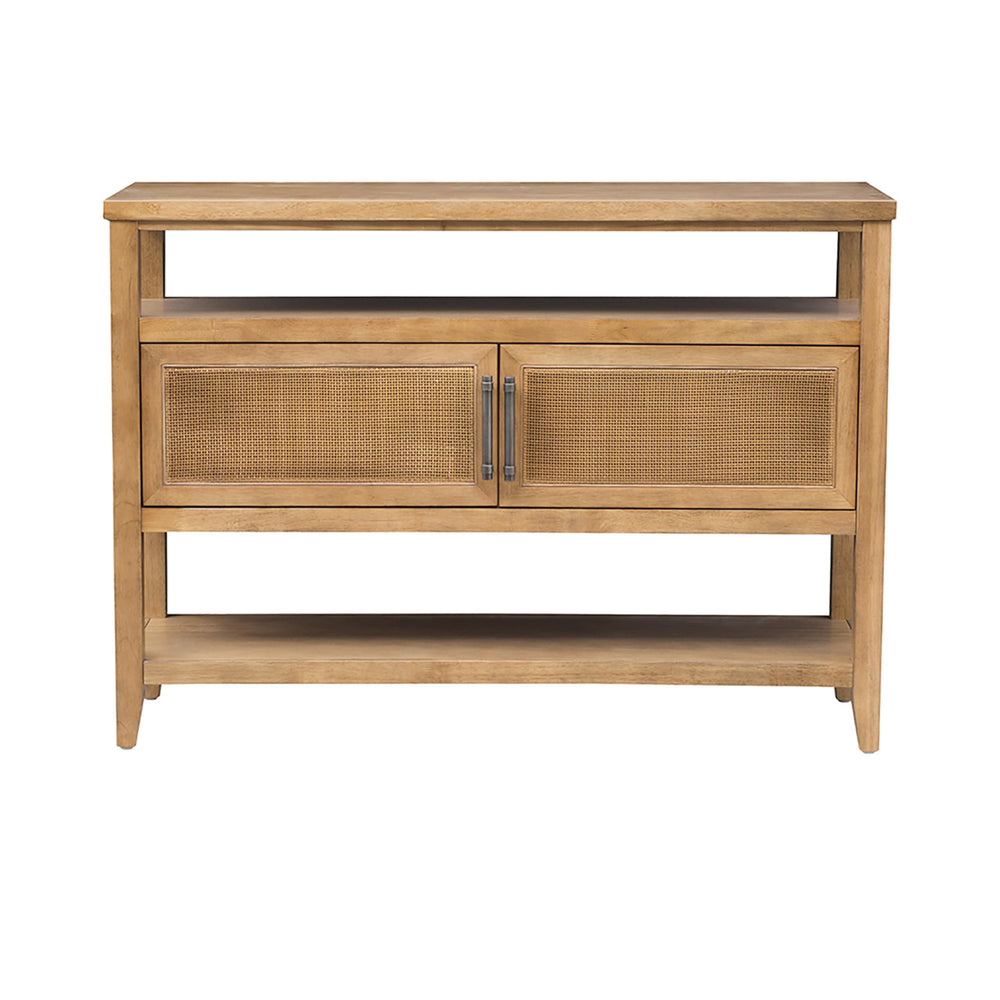 Console Table with Storage Cabinet – Cane Door, Honey Wood Finish, 47.75"W