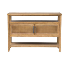 Console Table with Storage Cabinet – Cane Door, Honey Wood Finish, 47.75"W