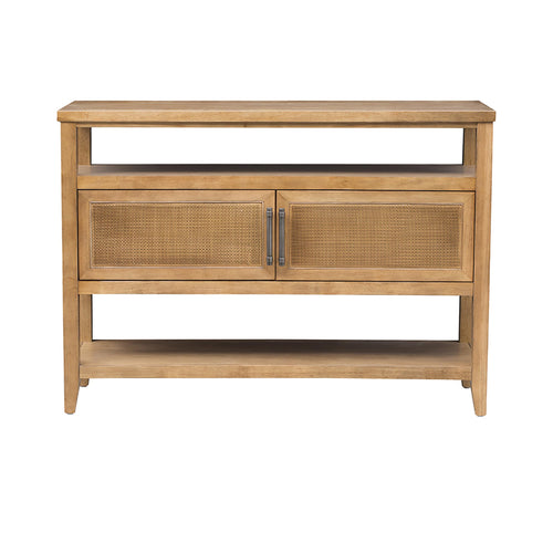 Console Table with Storage Cabinet – Cane Door, Honey Wood Finish, 47.75"W