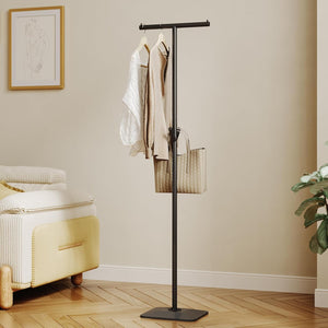 Metal Coat Rack with Marble Base & Storage Tray