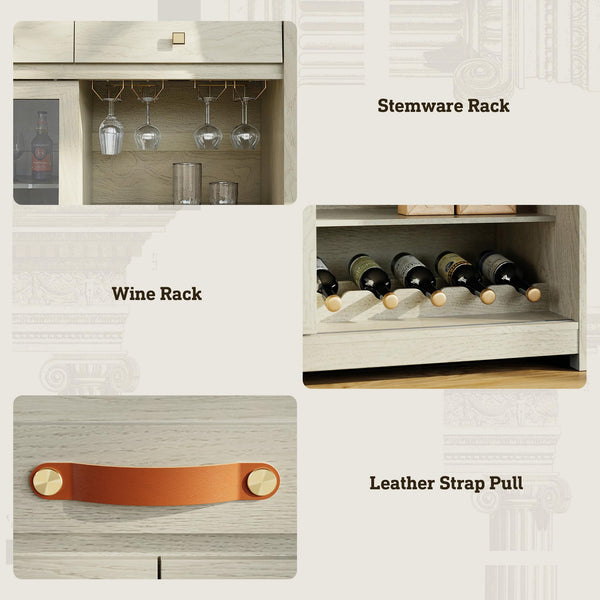 Extra Large Coffee Bar Cabinet with Fridge Space & Power Outlet