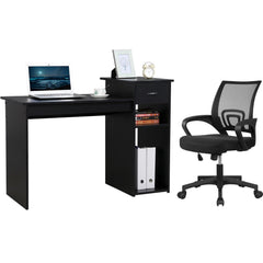 Computer Desk and Ergonomic Chair Set with Drawer & Storage Shelf