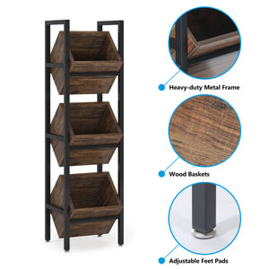 3-Tier Freestanding Wooden Wine Rack with Metal Frame