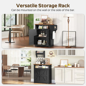 Coffee Bar Cabinet with Floating Shelf & Hooks