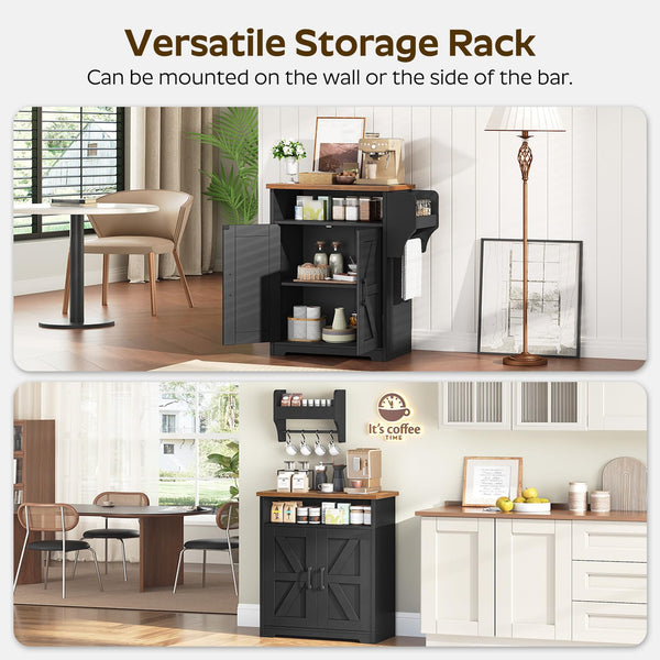 Coffee Bar Cabinet with Floating Shelf & Hooks
