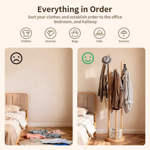 Solid Wood Rotary Coat Rack with Shelves & Hooks