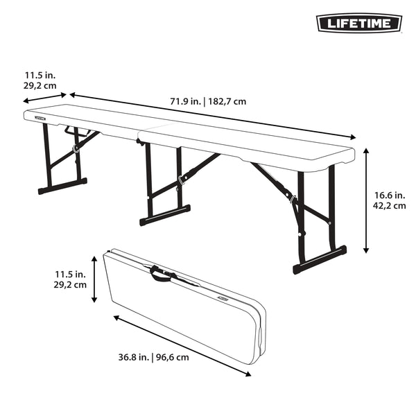 6-Foot Fold-in-Half Folding Bench – White Granite
