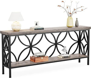 Industrial Console Sofa Table with Storage Shelves, 70.86"