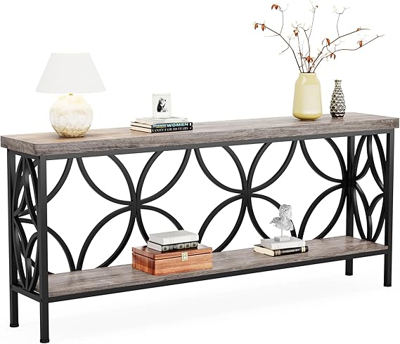 Industrial Console Sofa Table with Storage Shelves, 70.86"
