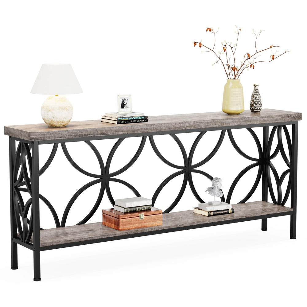 Industrial Console Table 70.9 Inch with Storage Shelves