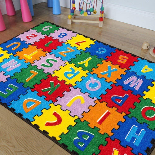 Kids Alphabet Puzzle Area Rug 8x10 – Non-Slip Gel Backing