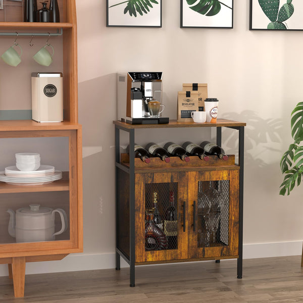 Wine Bar Cabinet with Glass Holder & Mesh Door