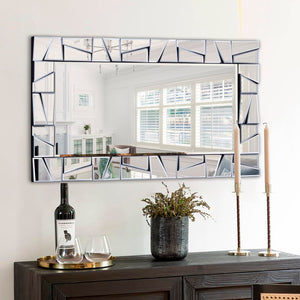 Large Rectangular Beveled Wall Mirror with Uneven Glass Frame