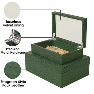 Decorative Storage Boxes Set of 2 with Lids – Faux Leather Nesting Jewelry & Keepsake Boxes