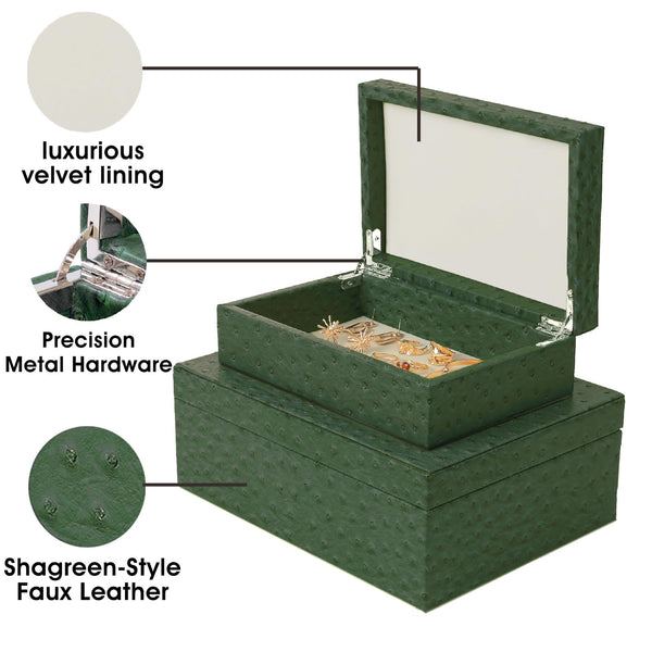 Decorative Storage Boxes Set of 2 with Lids – Faux Leather Nesting Jewelry & Keepsake Boxes
