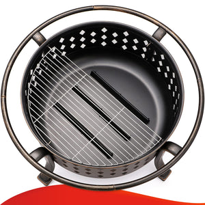Round Wood Burning Fire Pit with BBQ Grill Grate